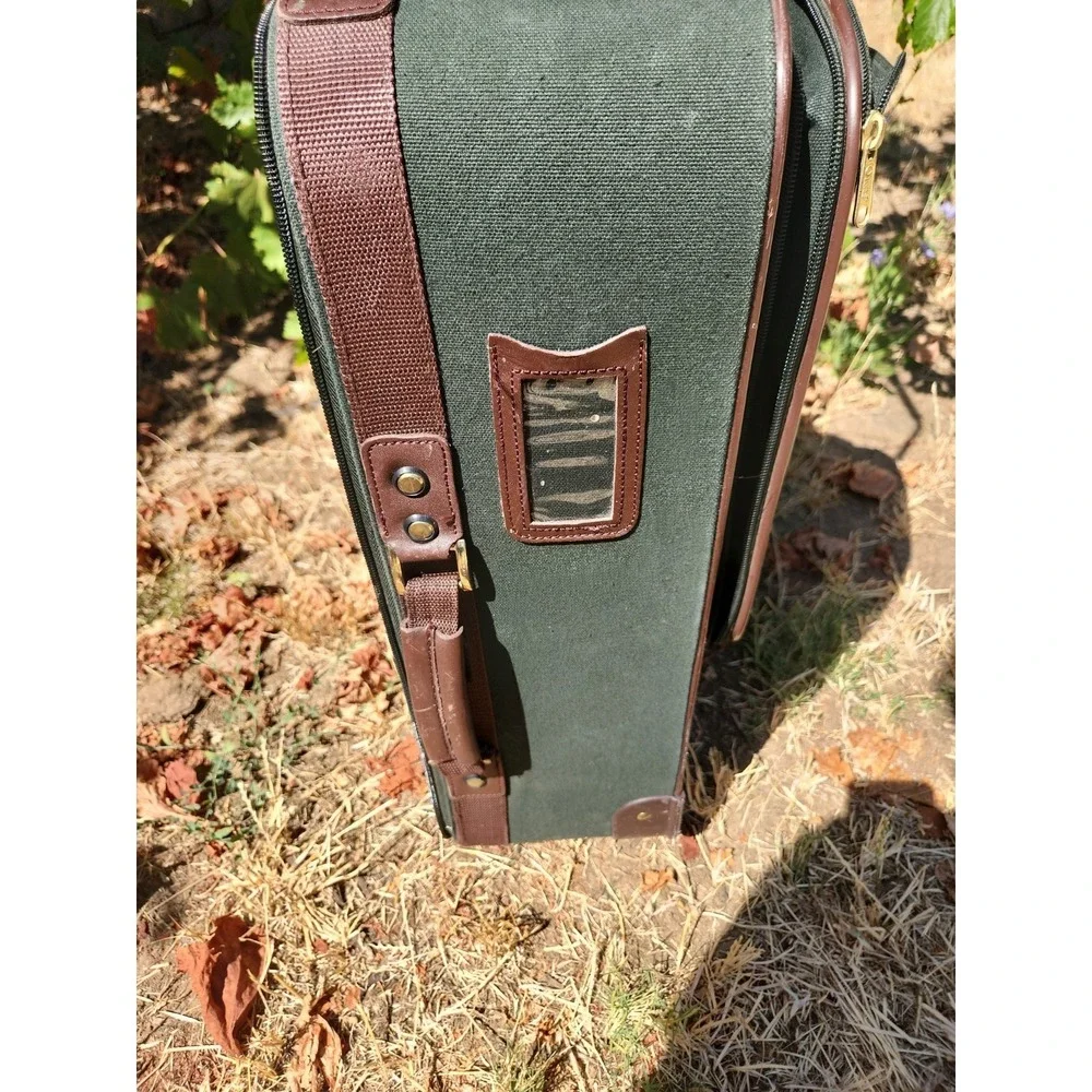 VTG Tumi Olive Green Luggage Travel Bag and Suitcase with Real Leather Trim